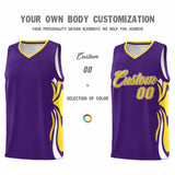 Custom Purple Gold-White Graffiti Pattern Side Curve Pattern Sports Uniform Basketball Jersey Sets