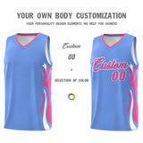Custom Light Blue Pink-White Graffiti Pattern Side Curve Pattern Sports Uniform Basketball Jersey Sets