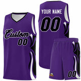 Custom Purple Black-White Graffiti Pattern Side Curve Pattern Sports Uniform Basketball Jersey Sets