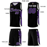 Custom Black Purple-White Graffiti Pattern Side Curve Pattern Sports Uniform Basketball Jersey Sets