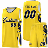 Custom Gold Navy-White Graffiti Pattern Side Curve Pattern Sports Uniform Basketball Jersey Sets