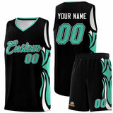 Custom Black Bright Green-White Graffiti Pattern Side Curve Pattern Sports Uniform Basketball Jersey Sets