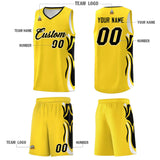 Custom Gold Black-White Graffiti Pattern Side Curve Pattern Sports Uniform Basketball Jersey Sets