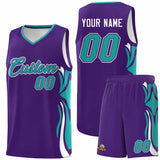 Custom Purple Aqua-White Graffiti Pattern Side Curve Pattern Sports Uniform Basketball Jersey Sets