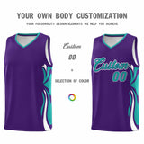 Custom Purple Aqua-White Graffiti Pattern Side Curve Pattern Sports Uniform Basketball Jersey Sets