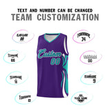 Custom Purple Aqua-White Graffiti Pattern Side Curve Pattern Sports Uniform Basketball Jersey Sets