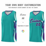 Custom Aqua Purple-White Graffiti Pattern Side Curve Pattern Sports Uniform Basketball Jersey Sets