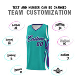 Custom Aqua Purple-White Graffiti Pattern Side Curve Pattern Sports Uniform Basketball Jersey Sets