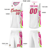 Custom White Pink-Light Green Graffiti Pattern Side Curve Pattern Sports Uniform Basketball Jersey Sets