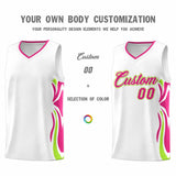 Custom White Pink-Light Green Graffiti Pattern Side Curve Pattern Sports Uniform Basketball Jersey Sets