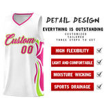 Custom White Pink-Light Green Graffiti Pattern Side Curve Pattern Sports Uniform Basketball Jersey Sets
