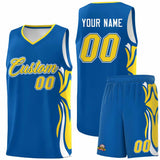 Custom Royal Gold-White Graffiti Pattern Side Curve Pattern Sports Uniform Basketball Jersey Sets