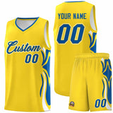 Custom Gold Royal-White Graffiti Pattern Side Curve Pattern Sports Uniform Basketball Jersey Sets
