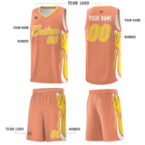 Custom Light Orange Gold-White Graffiti Pattern Side Curve Pattern Sports Uniform Basketball Jersey Sets