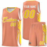 Custom Light Orange Gold-White Graffiti Pattern Side Curve Pattern Sports Uniform Basketball Jersey Sets