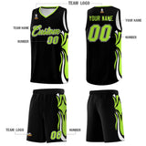 Custom Black Light Green-White Graffiti Pattern Side Curve Pattern Sports Uniform Basketball Jersey Sets