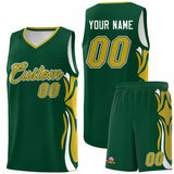 Custom Green Old Gold-White Graffiti Pattern Side Curve Pattern Sports Uniform Basketball Jersey Sets