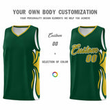 Custom Green Old Gold-White Graffiti Pattern Side Curve Pattern Sports Uniform Basketball Jersey Sets
