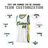 Custom White Green-Old Gold Graffiti Pattern Side Curve Pattern Sports Uniform Basketball Jersey Sets