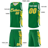 Custom Kelly Green Gold-White Graffiti Pattern Side Curve Pattern Sports Uniform Basketball Jersey Sets