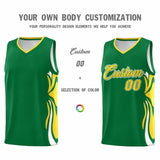 Custom Kelly Green Gold-White Graffiti Pattern Side Curve Pattern Sports Uniform Basketball Jersey Sets