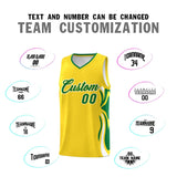 Custom Gold Kelly Green-White Graffiti Pattern Side Curve Pattern Sports Uniform Basketball Jersey Sets