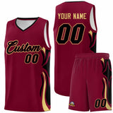 Custom Crimson Black-Khaki Graffiti Pattern Side Curve Pattern Sports Uniform Basketball Jersey Sets