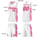 Custom White Pink-Pink Graffiti Pattern Side Curve Pattern Sports Uniform Basketball Jersey Sets