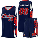Custom Navy Red-White Graffiti Pattern Side Curve Pattern Sports Uniform Basketball Jersey Sets