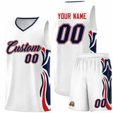 Custom White Navy-Red Graffiti Pattern Side Curve Pattern Sports Uniform Basketball Jersey Sets