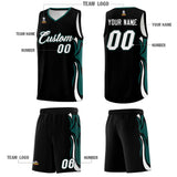 Custom Black White-Midnight Green Graffiti Pattern Side Curve Pattern Sports Uniform Basketball Jersey Sets