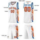 Custom White Orange-Royal Graffiti Pattern Side Curve Pattern Sports Uniform Basketball Jersey Sets
