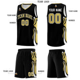 Custom Black Old Gold-White Graffiti Pattern Side Curve Pattern Sports Uniform Basketball Jersey Sets