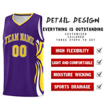 Custom Purple Gold-White Graffiti Pattern Side Curve Pattern Sports Uniform Basketball Jersey Sets