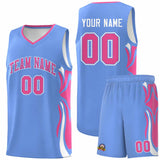Custom Light Blue Pink-White Graffiti Pattern Side Curve Pattern Sports Uniform Basketball Jersey Sets