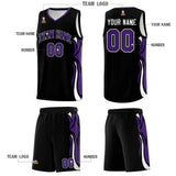 Custom Black Purple-White Graffiti Pattern Side Curve Pattern Sports Uniform Basketball Jersey Sets