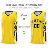 Custom Gold Navy-White Graffiti Pattern Side Curve Pattern Sports Uniform Basketball Jersey Sets