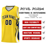 Custom Gold Navy-White Graffiti Pattern Side Curve Pattern Sports Uniform Basketball Jersey Sets