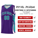 Custom Purple Aqua-White Graffiti Pattern Side Curve Pattern Sports Uniform Basketball Jersey Sets