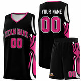 Custom Black Pink-White Graffiti Pattern Side Curve Pattern Sports Uniform Basketball Jersey Sets