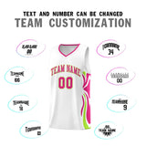 Custom White Pink-Light Green Graffiti Pattern Side Curve Pattern Sports Uniform Basketball Jersey Sets