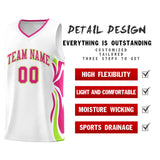 Custom White Pink-Light Green Graffiti Pattern Side Curve Pattern Sports Uniform Basketball Jersey Sets