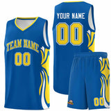 Custom Royal Gold-White Graffiti Pattern Side Curve Pattern Sports Uniform Basketball Jersey Sets