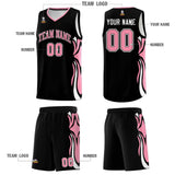 Custom Black Light Pink-White Graffiti Pattern Side Curve Pattern Sports Uniform Basketball Jersey Sets