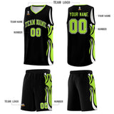 Custom Black Light Green-White Graffiti Pattern Side Curve Pattern Sports Uniform Basketball Jersey Sets