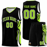 Custom Black Light Green-White Graffiti Pattern Side Curve Pattern Sports Uniform Basketball Jersey Sets