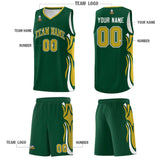 Custom Green Old Gold-White Graffiti Pattern Side Curve Pattern Sports Uniform Basketball Jersey Sets