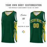 Custom Green Old Gold-White Graffiti Pattern Side Curve Pattern Sports Uniform Basketball Jersey Sets