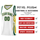 Custom White Green-Old Gold Graffiti Pattern Side Curve Pattern Sports Uniform Basketball Jersey Sets