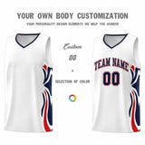 Custom White Navy-Red Graffiti Pattern Side Curve Pattern Sports Uniform Basketball Jersey Sets